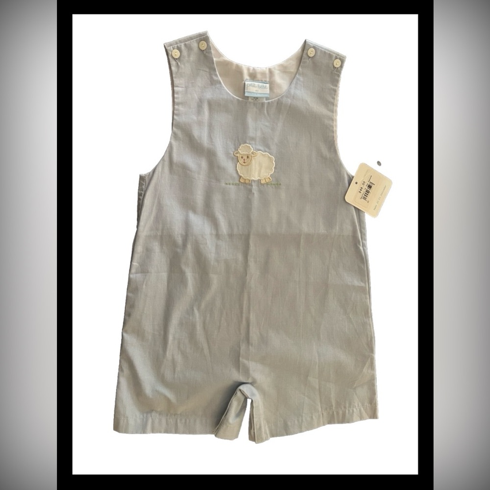 Classic Blue Kids Romper with Sheep Applique - Brand: Petit Bebe, Size 4T
